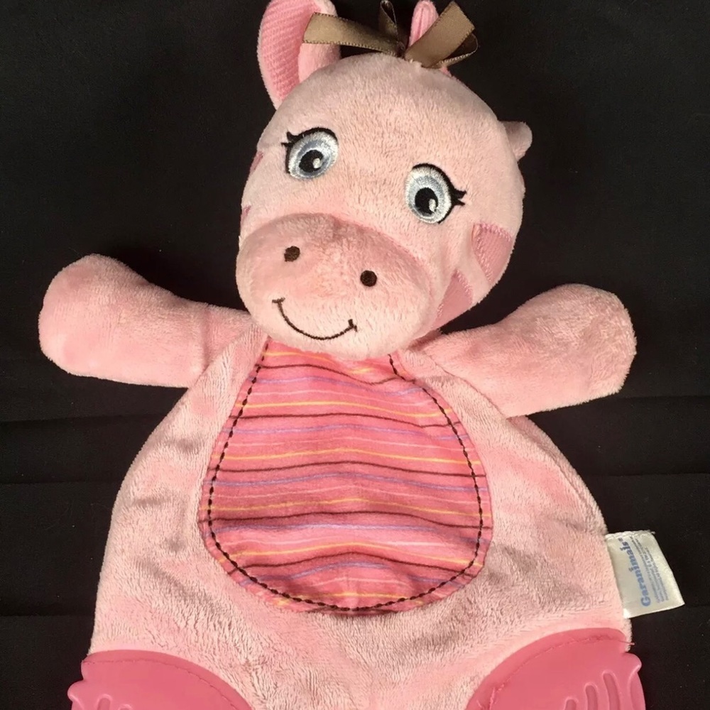 Garanimals Pink Giraffe Lovey 9" Plush Baby Teether Toy Brown Bow - Picture 2 of 12